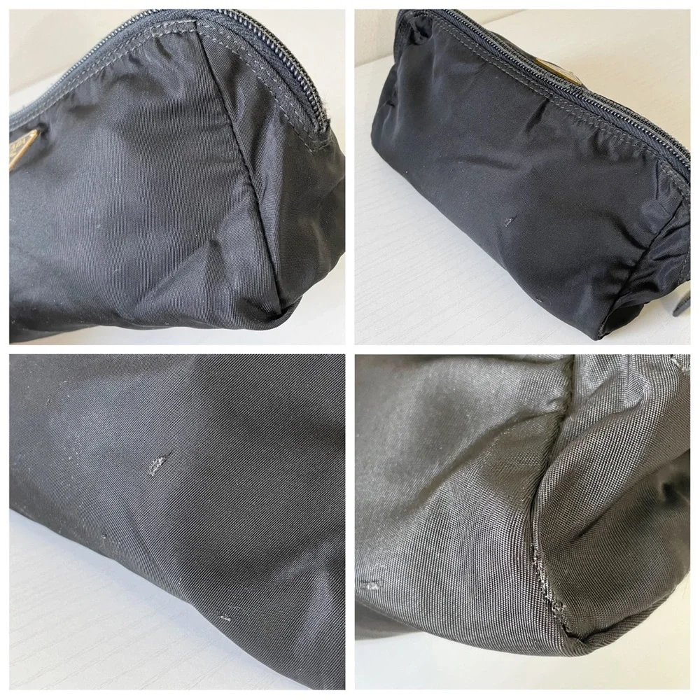 Prada black nylon gold triangle logo zip pouch - Picture 3 of 10